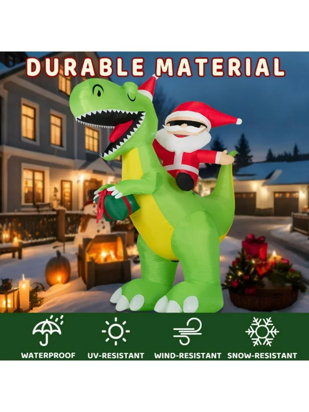 8FT Inflatable Santa Riding Dinosaur Christmas Decoration for Outdoor